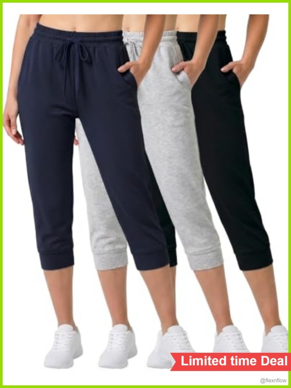 3 Pack Women's Capri Joggers Sweatpants Athletic Yoga Lounge Pockets